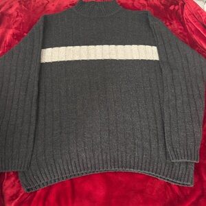 Men’s Big and Tall River Island Charcoal Turtleneck with Cream Stripe